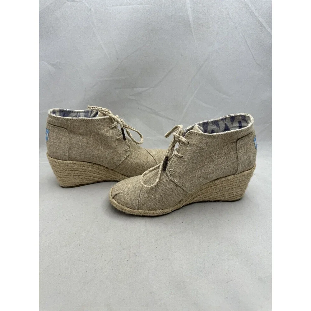 Toms Canvas Wedge Woven Rope Heel Womens size 7 300313 Lace Up Fabric